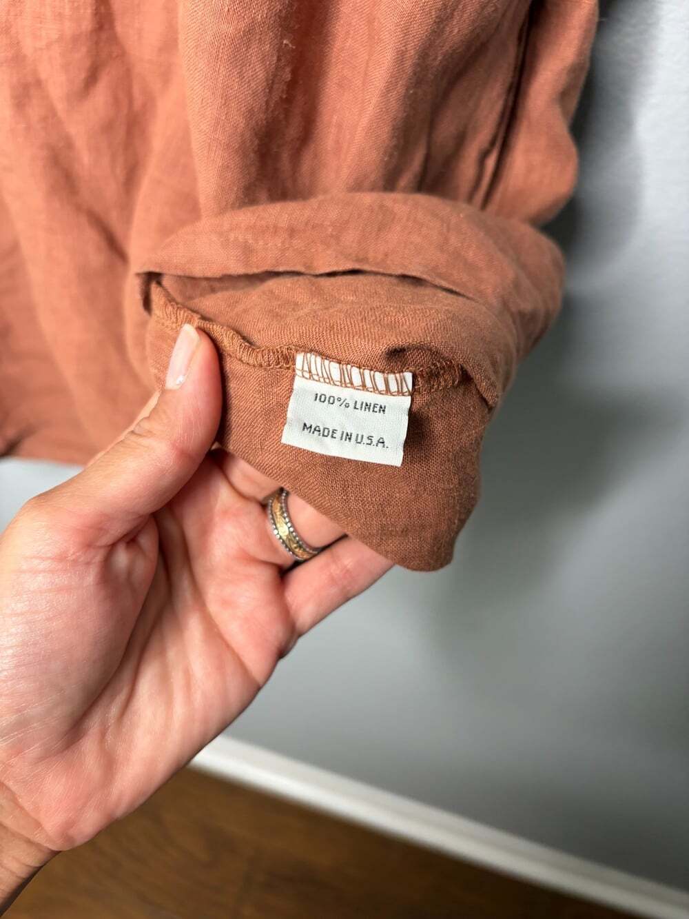 Bryn Walker Medium Earthy Clay Minimalist 100% Linen Midi Dress POCKETS - Picture 3 of 6